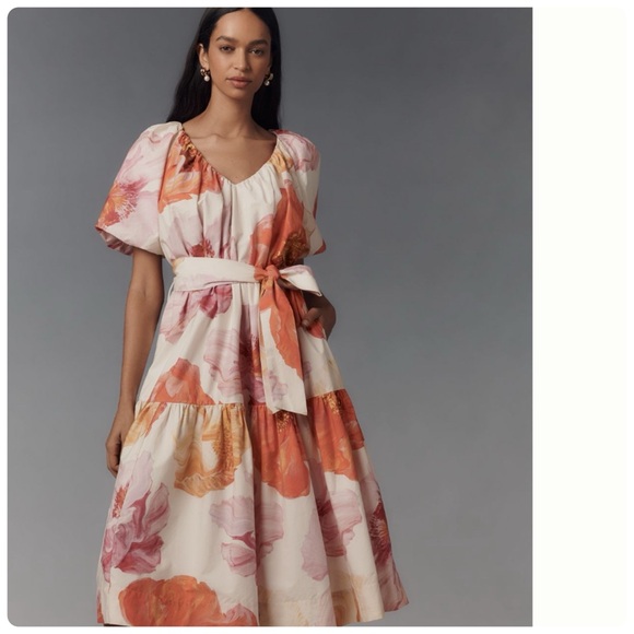 NWT Anthropologie Short-Sleeve Floral Pink Pattern Midi Tent Dress XL - Picture 1 of 11